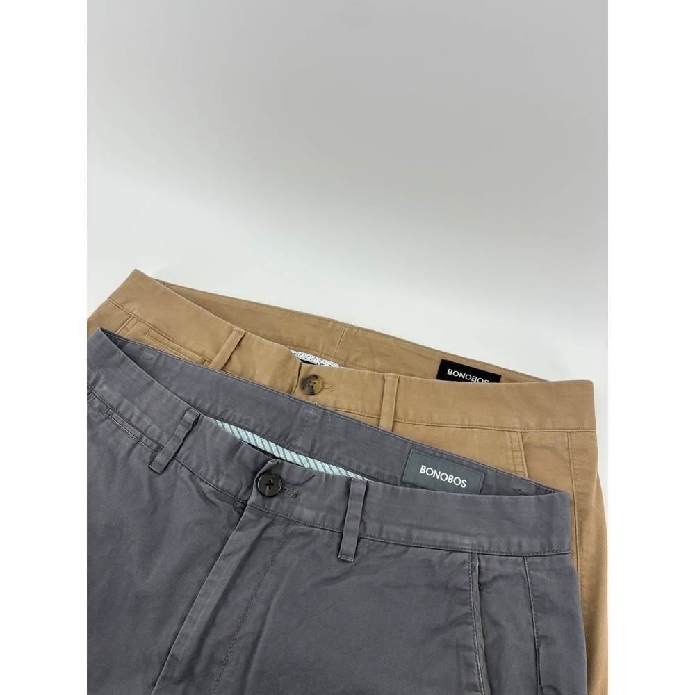 Bonobos Lot of 2 Washed Chino Pants Athletic Sim Fit Size 32 x 32 Gray Brown